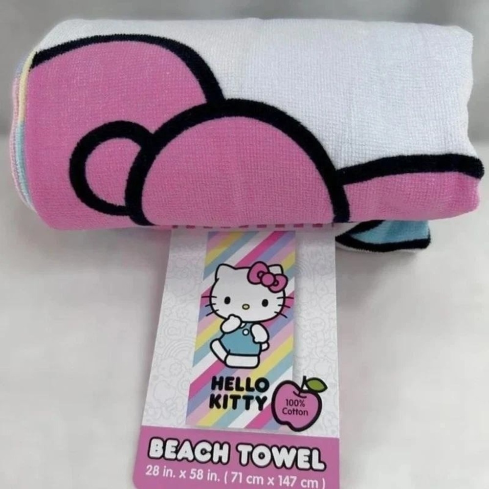 Hello Kitty Sanrio Beach Towel 28x58 100% Cotton Pink White New
